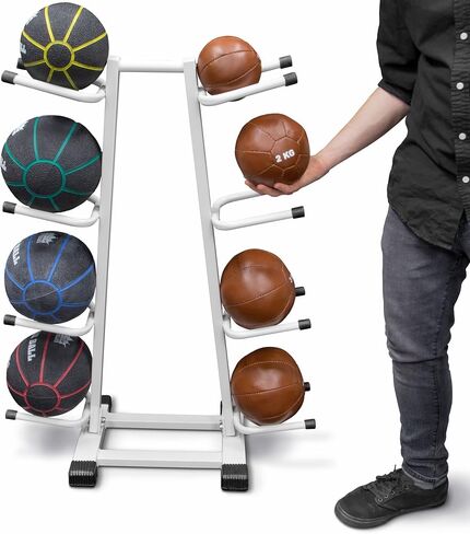 Crown Sporting Goods Medicine Ball Storage Rack: Double Sided 4-Tier Exercise Ball Storage Tree Stand for 8 Weighted Balls in Saudi Arabia