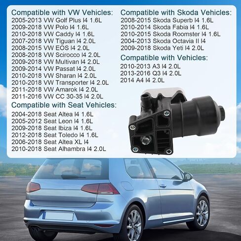غطاء فلتر الزيت متوافق مع 2012-2014 VW Amarok Passat 2.0L A3 Q3 2.0L مجموعة فلتر مبرد زيت المحرك تحل محل #03L115389H 03L-115-389-H 03L115389B 03L115389G 03L115389C in Saudi Arabia