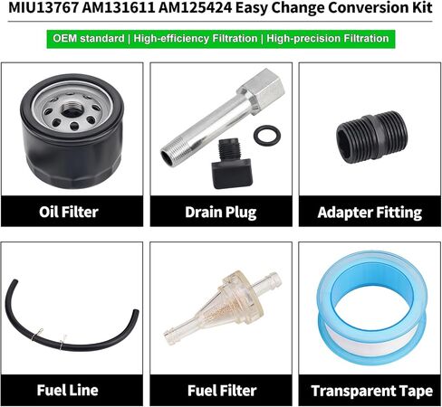 MIU13767 AM131611 AM125424 مجموعة تحويل سهلة التغيير لـ E120 E130 E150 E160 E170 E180 X166R Z335E LA120 L105 MIU13767B في الحديقة وجرار الحديقة مع تركيب محول قابس تصريف فلتر الزيت in Kuwait