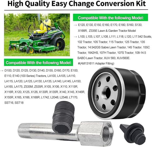 MIU13767 AM131611 AM125424 مجموعة تحويل سهلة التغيير لـ E120 E130 E150 E160 E170 E180 X166R Z335E LA120 L105 MIU13767B في الحديقة وجرار الحديقة مع تركيب محول قابس تصريف فلتر الزيت in Kuwait