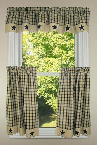 الديكورات المنزلية البدائية ستارة لانكستر مبطنة بالنجوم مع حدود نجمة 72 × 15.5، أسود، 72 بوصة × 15.5 بوصة in Kuwait