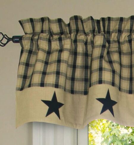 الديكورات المنزلية البدائية ستارة لانكستر مبطنة بالنجوم مع حدود نجمة 72 × 15.5، أسود، 72 بوصة × 15.5 بوصة in Kuwait