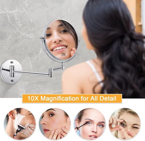 مرآة مكياج مثبتة على الحائط من KEDSUM، مرآة مكبرة 1X /10X، مرآة مكياج مكبرة مزدوجة الجوانب مقاس 8 بوصات مع 3 ألوان قابلة للتعتيم، مرآة مكياج حمام قابلة للتمديد مع حامل على الحائط، كروم in Kuwait