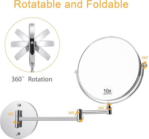 مرآة مكياج مثبتة على الحائط من KEDSUM، مرآة مكبرة 1X /10X، مرآة مكياج مكبرة مزدوجة الجوانب مقاس 8 بوصات مع 3 ألوان قابلة للتعتيم، مرآة مكياج حمام قابلة للتمديد مع حامل على الحائط، كروم in Kuwait