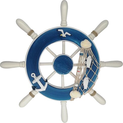 13" Nautical Decor Nautical Boat Steering Beach Wooden Ship Wheel Rudder Wall Decor Door Hanging Ornament Beach Theme Home Decor Fishing Net Shell Home Wall Decor White in Saudi Arabia
