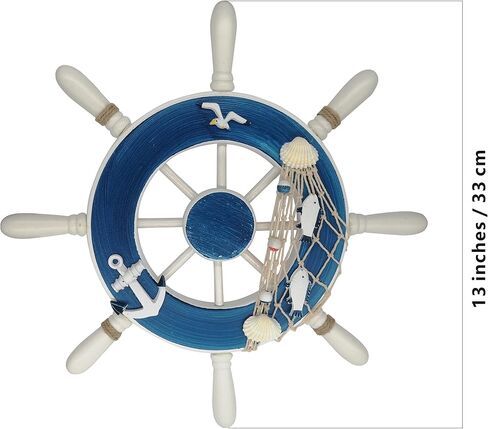 13" Nautical Decor Nautical Boat Steering Beach Wooden Ship Wheel Rudder Wall Decor Door Hanging Ornament Beach Theme Home Decor Fishing Net Shell Home Wall Decor White in Saudi Arabia
