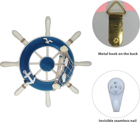 13" Nautical Decor Nautical Boat Steering Beach Wooden Ship Wheel Rudder Wall Decor Door Hanging Ornament Beach Theme Home Decor Fishing Net Shell Home Wall Decor White in Saudi Arabia