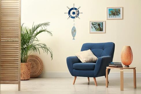 13" Nautical Decor Nautical Boat Steering Beach Wooden Ship Wheel Rudder Wall Decor Door Hanging Ornament Beach Theme Home Decor Fishing Net Shell Home Wall Decor White in Saudi Arabia