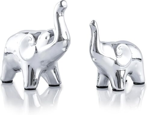 Elephant Decor,Modern Elephant Figurine, A Pair of Ceramic Elephant Statue for Living Room,Office,Bookshelf (Silver) in Saudi Arabia