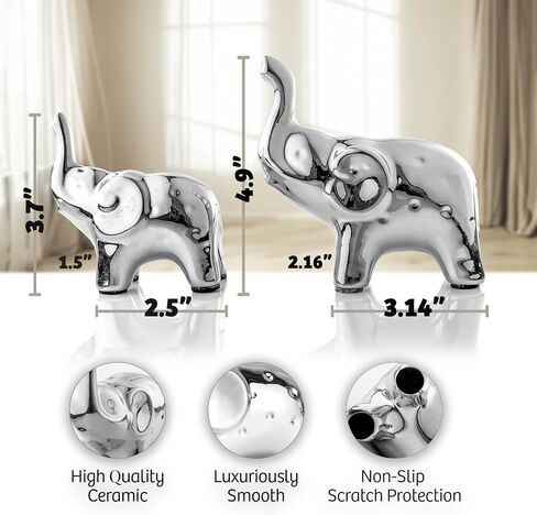 Elephant Decor,Modern Elephant Figurine, A Pair of Ceramic Elephant Statue for Living Room,Office,Bookshelf (Silver) in Saudi Arabia