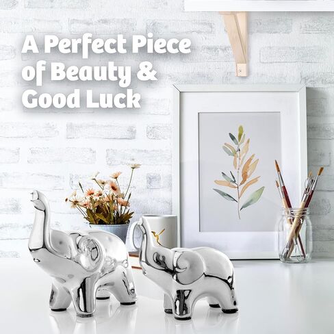 Elephant Decor,Modern Elephant Figurine, A Pair of Ceramic Elephant Statue for Living Room,Office,Bookshelf (Silver) in Saudi Arabia
