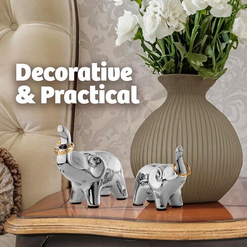 Elephant Decor,Modern Elephant Figurine, A Pair of Ceramic Elephant Statue for Living Room,Office,Bookshelf (Silver) in Saudi Arabia