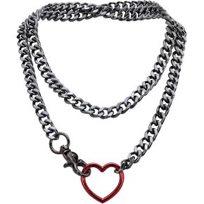 Gold Layered Necklaces for Women, Silver Cuban Slip Chain Heart O-ring Chunky Chain Necklace, 36 Inches Adjustable Lariat Heart Y-Necklace for Women and Men, Goth Jewelry Necklace in Kuwait