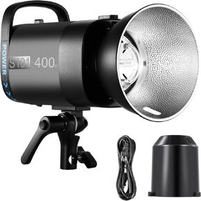 NEEWER S101-400W PRO Strobe Flash Light with 2.4G Trigger 150W Modeling Lamp 400Ws GN65 5600K Bowens Mount Reflector S1/S2 Mode Silent Fan Compatible with QPRO for Studio Product Portrait Photography in Kuwait