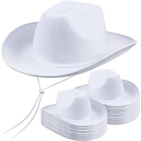 Janmercy 24 Pack Cowboy Hats Bulk Western Plain Cowboy White Hats Cowboy Hat with Adjustable Neck Drawstring for Wedding Stage Performance Bachelorette Party Performance Decor in Saudi Arabia