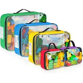 منظم تخزين الألعاب مكون من 5 قطع متوافق مع مكعبات ليغو ومكعبات البناء والسيارات والألغاز وحقيبة تخزين ألعاب الأطفال مع جيب شبكي وجيب للبطاقات in Kuwait