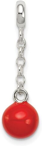 925 Sterling Silver Red Enameled Bead 1/2" Dangle Enhancer Pendant (L- 26 mm, W- 8 mm) in Saudi Arabia
