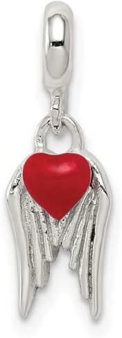 925 Sterling Silver Red Enameled Heart Wings Enhancer Pendant (L- 19 mm, W- 7 mm) in Saudi Arabia