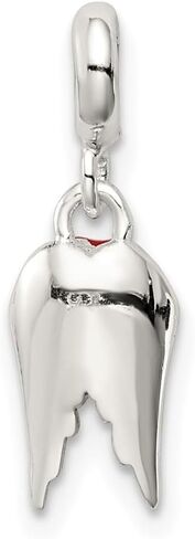 925 Sterling Silver Red Enameled Heart Wings Enhancer Pendant (L- 19 mm, W- 7 mm) in Saudi Arabia