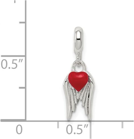 925 Sterling Silver Red Enameled Heart Wings Enhancer Pendant (L- 19 mm, W- 7 mm) in Saudi Arabia