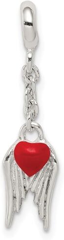 925 Sterling Silver Red Heart Wings 1/2 "Dangle Enhancer Pendant (L- 26 مم ، W- 6 مم) in Saudi Arabia