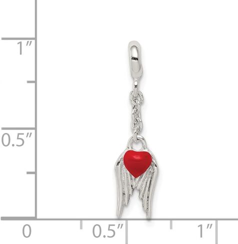 925 Sterling Silver Red Heart Wings 1/2 "Dangle Enhancer Pendant (L- 26 مم ، W- 6 مم) in Saudi Arabia