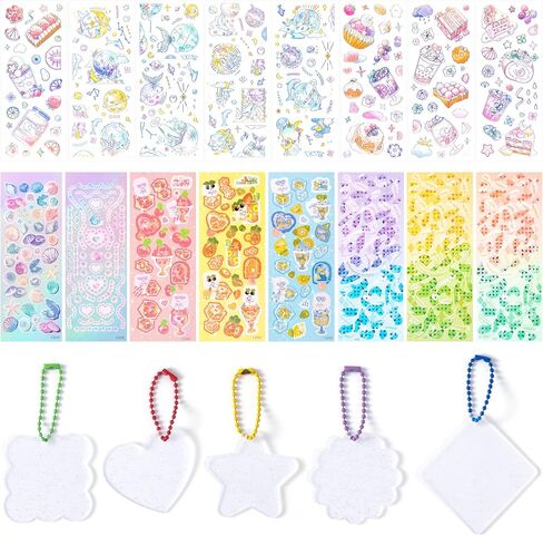 5 Kpop Photocard Holder Keychains Toploaders, 16 Sheets holographic Seastar Strawberry Cake Ribbon Bead Deco Korean Stickers for Album Binder Scrapbooking Top Loader in Saudi Arabia