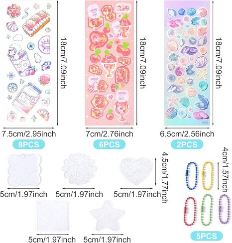 5 Kpop Photocard Holder Keychains Toploaders, 16 Sheets holographic Seastar Strawberry Cake Ribbon Bead Deco Korean Stickers for Album Binder Scrapbooking Top Loader in Saudi Arabia