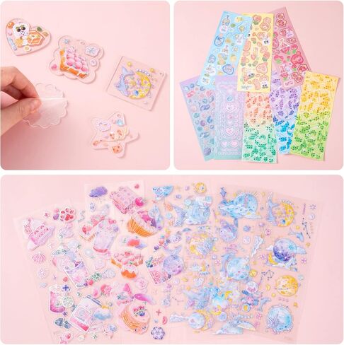 5 Kpop Photocard Holder Keychains Toploaders, 16 Sheets holographic Seastar Strawberry Cake Ribbon Bead Deco Korean Stickers for Album Binder Scrapbooking Top Loader in Saudi Arabia