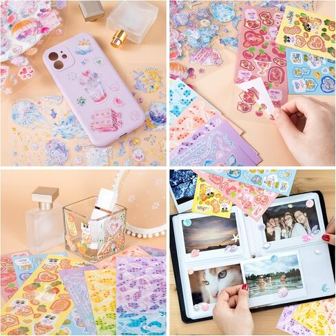 5 Kpop Photocard Holder Keychains Toploaders, 16 Sheets holographic Seastar Strawberry Cake Ribbon Bead Deco Korean Stickers for Album Binder Scrapbooking Top Loader in Saudi Arabia