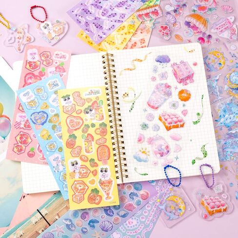 5 Kpop Photocard Holder Keychains Toploaders, 16 Sheets holographic Seastar Strawberry Cake Ribbon Bead Deco Korean Stickers for Album Binder Scrapbooking Top Loader in Saudi Arabia