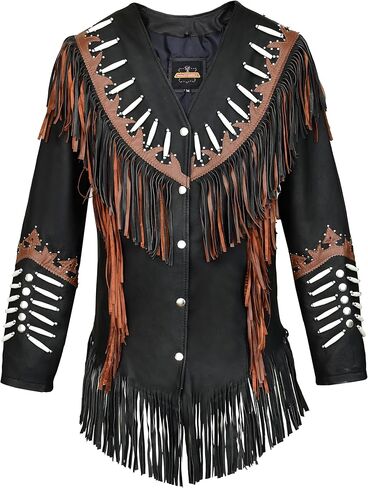 Western Genuine Cowhide Leather Jacket Women Cow-lady Native American Beaded & Fringe Cowgirl Jacket Tassels in Saudi Arabia