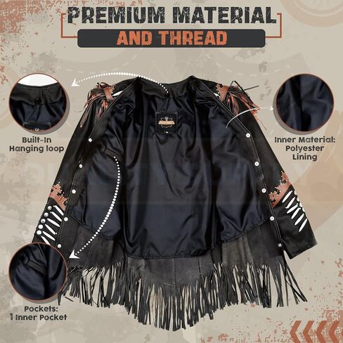 Western Genuine Cowhide Leather Jacket Women Cow-lady Native American Beaded & Fringe Cowgirl Jacket Tassels in Saudi Arabia