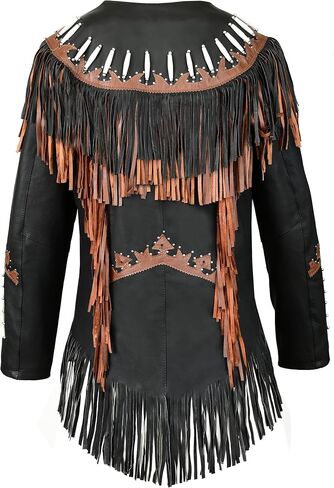 Western Genuine Cowhide Leather Jacket Women Cow-lady Native American Beaded & Fringe Cowgirl Jacket Tassels in Saudi Arabia