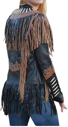 Western Genuine Cowhide Leather Jacket Women Cow-lady Native American Beaded & Fringe Cowgirl Jacket Tassels in Saudi Arabia