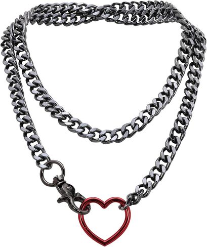 Gold Layered Necklaces for Women, Silver Cuban Slip Chain Heart O-ring Chunky Chain Necklace, 36 Inches Adjustable Lariat Heart Y-Necklace for Women and Men, Goth Jewelry Necklace in Kuwait