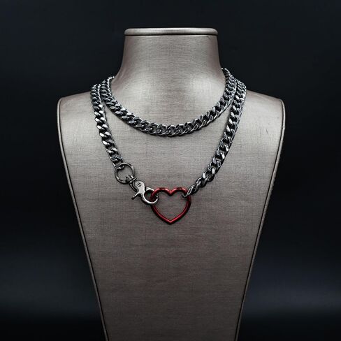 Gold Layered Necklaces for Women, Silver Cuban Slip Chain Heart O-ring Chunky Chain Necklace, 36 Inches Adjustable Lariat Heart Y-Necklace for Women and Men, Goth Jewelry Necklace in Kuwait