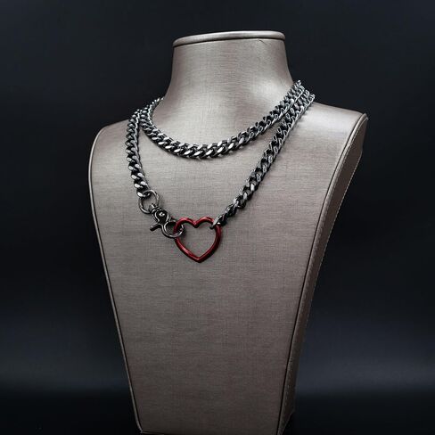 Gold Layered Necklaces for Women, Silver Cuban Slip Chain Heart O-ring Chunky Chain Necklace, 36 Inches Adjustable Lariat Heart Y-Necklace for Women and Men, Goth Jewelry Necklace in Kuwait