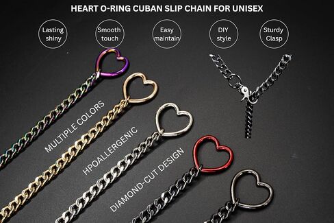 Gold Layered Necklaces for Women, Silver Cuban Slip Chain Heart O-ring Chunky Chain Necklace, 36 Inches Adjustable Lariat Heart Y-Necklace for Women and Men, Goth Jewelry Necklace in Kuwait