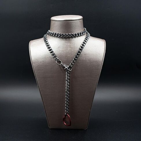 Gold Layered Necklaces for Women, Silver Cuban Slip Chain Heart O-ring Chunky Chain Necklace, 36 Inches Adjustable Lariat Heart Y-Necklace for Women and Men, Goth Jewelry Necklace in Kuwait