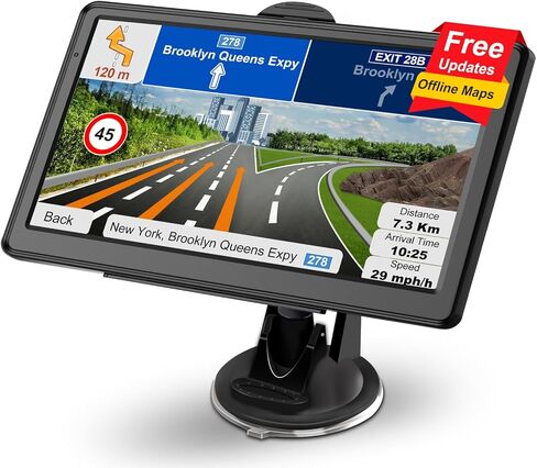 GPS Navigator for Car with Latest 2025 Map Free Update, Car GPS Navigation System for Truck Commercial Drivers with POI/Zip Search, Support Voice Turn Guidance, Red Light Warning, Speedcam Alerts, FM in Kuwait