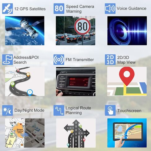 GPS Navigator for Car with Latest 2025 Map Free Update, Car GPS Navigation System for Truck Commercial Drivers with POI/Zip Search, Support Voice Turn Guidance, Red Light Warning, Speedcam Alerts, FM in Kuwait