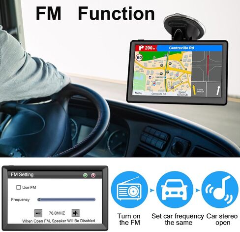 GPS Navigator for Car with Latest 2025 Map Free Update, Car GPS Navigation System for Truck Commercial Drivers with POI/Zip Search, Support Voice Turn Guidance, Red Light Warning, Speedcam Alerts, FM in Kuwait