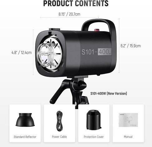 NEEWER S101-400W PRO ضوء فلاش ستروب مع 2.4G الزناد 150W مصباح النمذجة 400Ws GN65 5600K بوينز جبل عاكس S1 / S2 وضع مروحة صامتة متوافقة مع QPRO للتصوير الفوتوغرافي لصورة منتج الاستوديو in Saudi Arabia