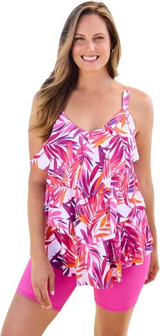 Swim 365 Women's Plus Size Longer-Length Tiered-Ruffle Tankini Top in Saudi Arabia