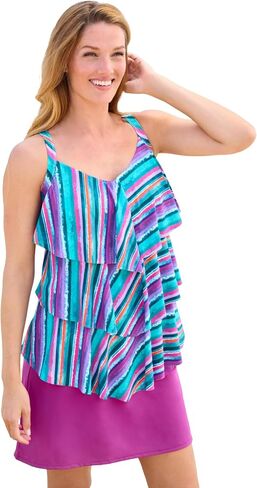 Swim 365 Women's Plus Size Longer-Length Tiered-Ruffle Tankini Top in Saudi Arabia