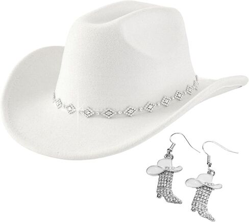 قبعات رعاة البقر للنساء مع أقراط الأحذية - قبعة رعاة البقر الغربية راينستون على نطاق واسع قبعة البقر قبعة رعاة البقر للنساء in Kuwait