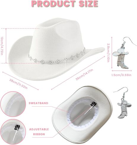 قبعات رعاة البقر للنساء مع أقراط الأحذية - قبعة رعاة البقر الغربية راينستون على نطاق واسع قبعة البقر قبعة رعاة البقر للنساء in Kuwait