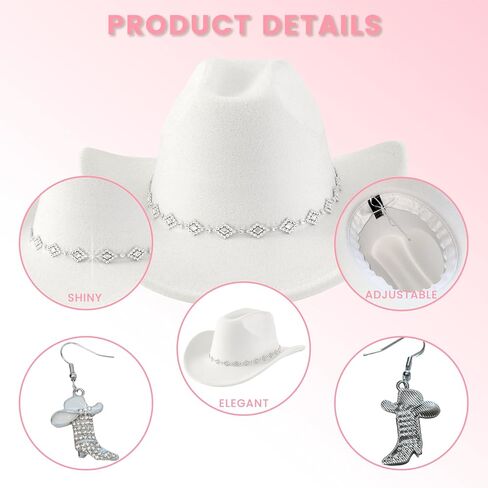 قبعات رعاة البقر للنساء مع أقراط الأحذية - قبعة رعاة البقر الغربية راينستون على نطاق واسع قبعة البقر قبعة رعاة البقر للنساء in Kuwait