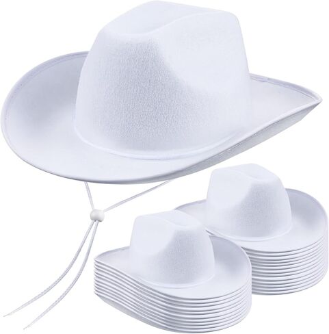 Janmercy 24 Pack Cowboy Hats Bulk Western Plain Cowboy White Hats Cowboy Hat with Adjustable Neck Drawstring for Wedding Stage Performance Bachelorette Party Performance Decor in Saudi Arabia
